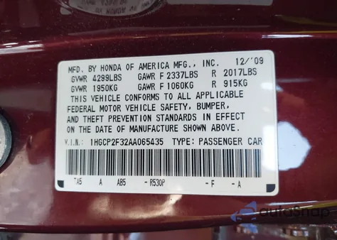 2010 Honda Accord 2.4 Lx from USA, damaged, VIN 1HGCP2F32AA065435